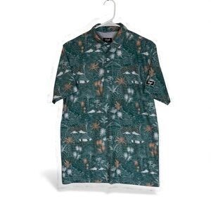 Waggle Tropical Green Palms Novelty Polo Golf Shirt-Size Medium